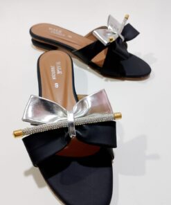 Alternative view of Black Bow Slide Sandals with Crystal Accent For Women