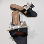 Black Bow Slide Sandals with Crystal Accent For Women