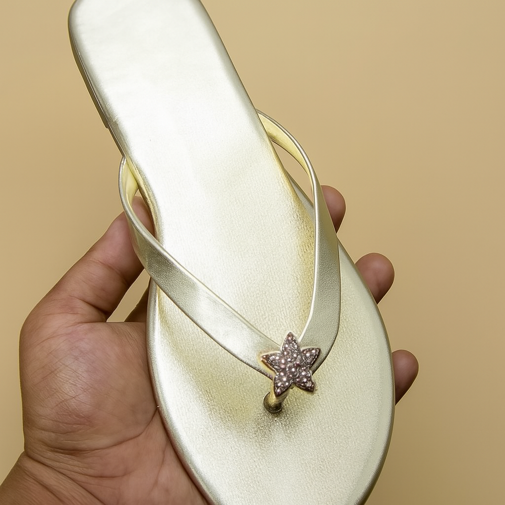 Elegant Golden Color Women’s Slippers, Stylish And Comfortable Flat Sandals - Image 3