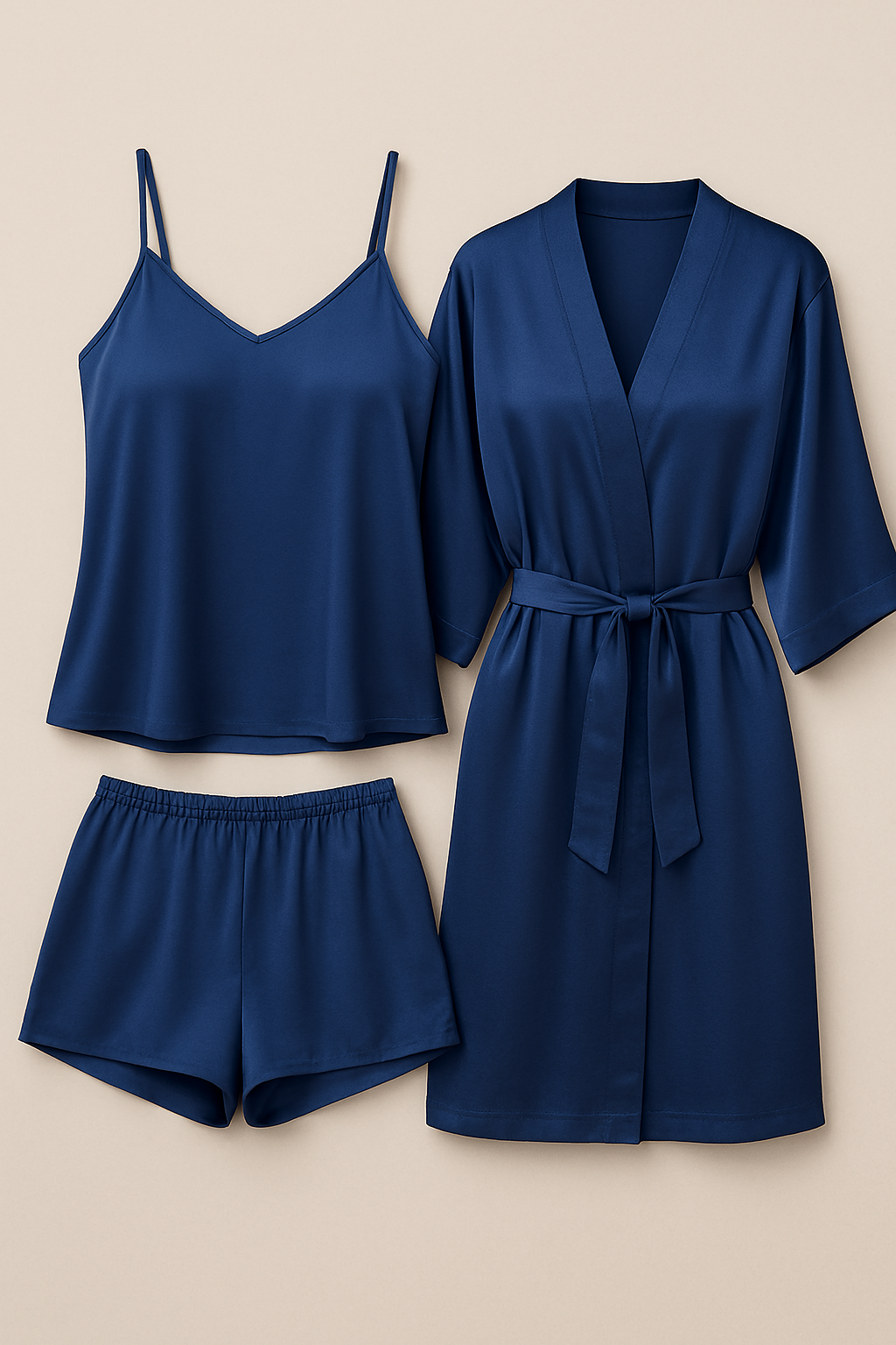 3-Piece Satin Sleepwear Set – Camisole, Shorts & Robe - Image 3