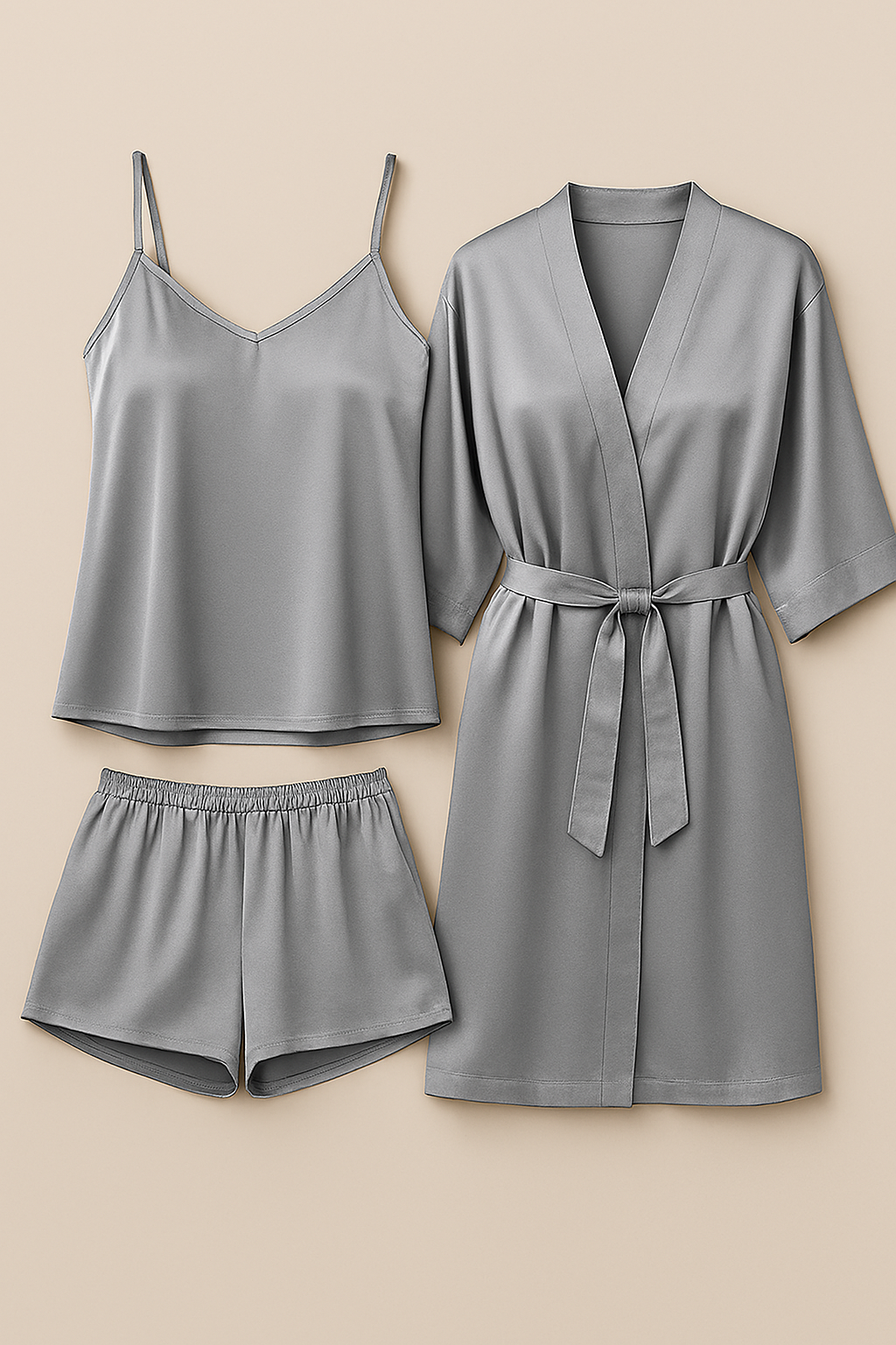 3-Piece Satin Sleepwear Set – Camisole, Shorts & Robe - Image 5