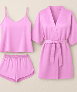 Alternative view of 3-Piece Satin Sleepwear Set – Camisole, Shorts & Robe