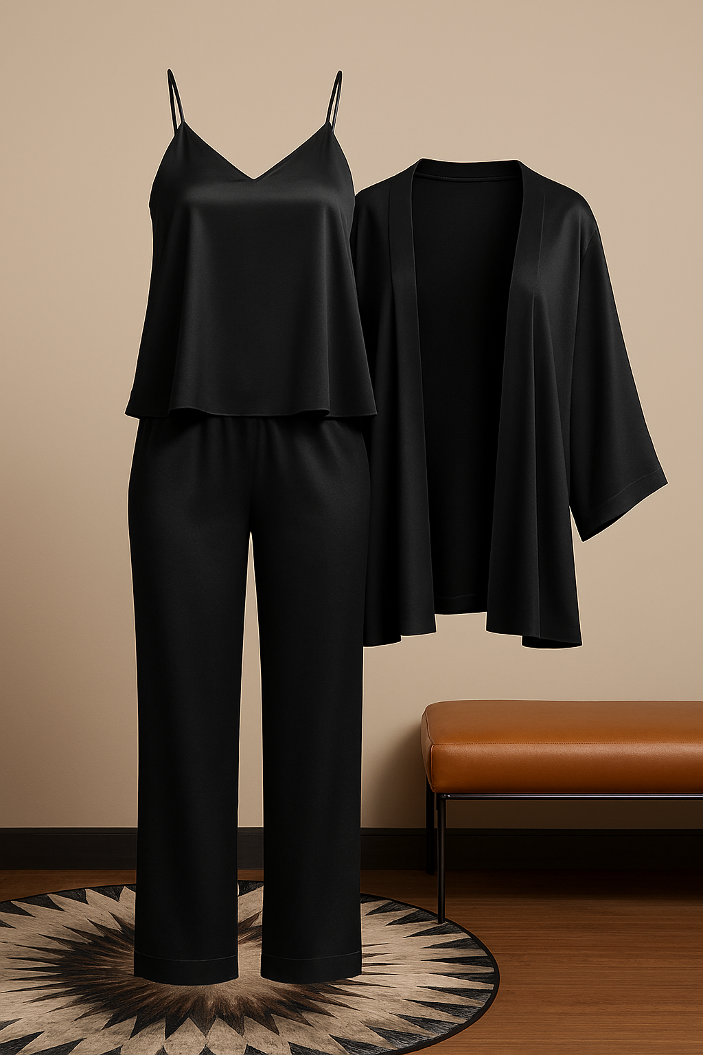 3-Piece Premium Satin Sleepwear Set – Camisole, Pants & Robe - Image 3