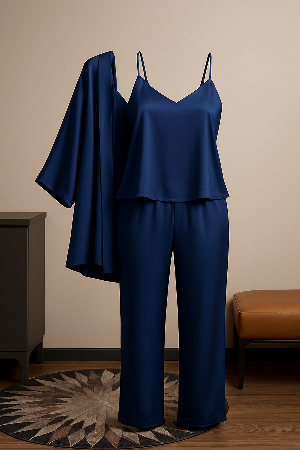 3-Piece Premium Satin Sleepwear Set – Camisole, Pants & Robe - Image 2