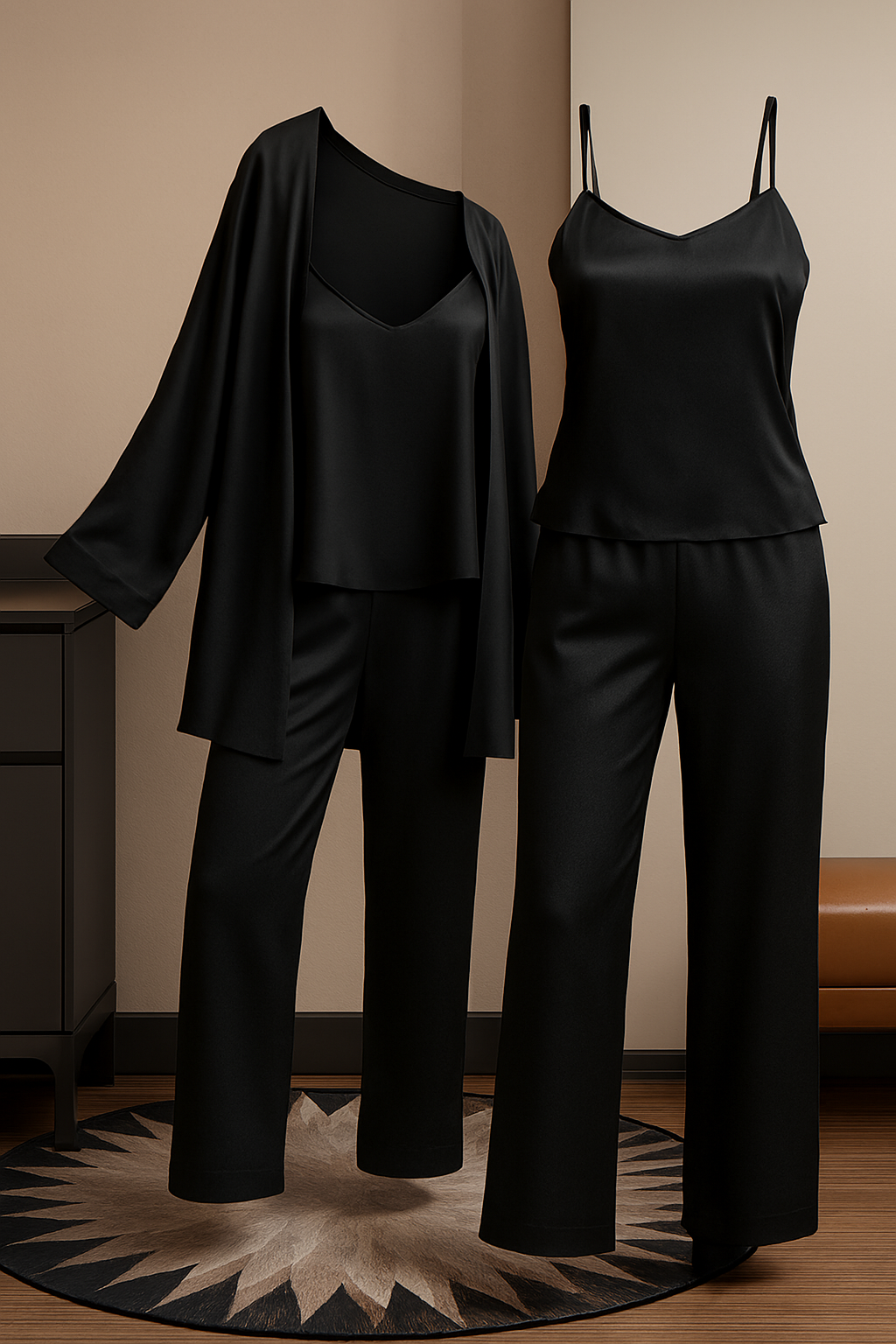 3-Piece Premium Satin Sleepwear Set – Camisole, Pants & Robe - Image 4