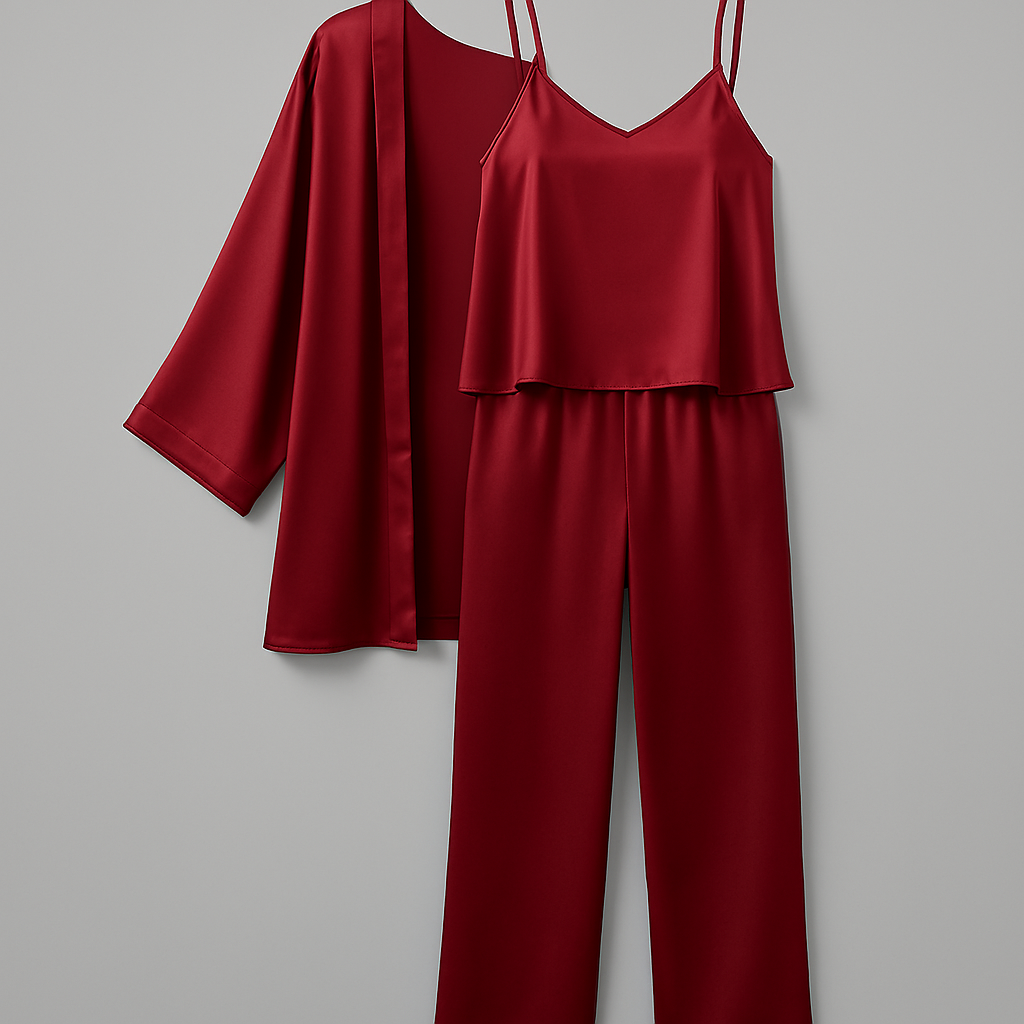 3-Piece Premium Satin Sleepwear Set – Camisole, Pants & Robe - Image 5