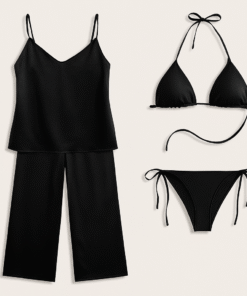 Satin Silk Camisole & Pajama with Bikini Set
