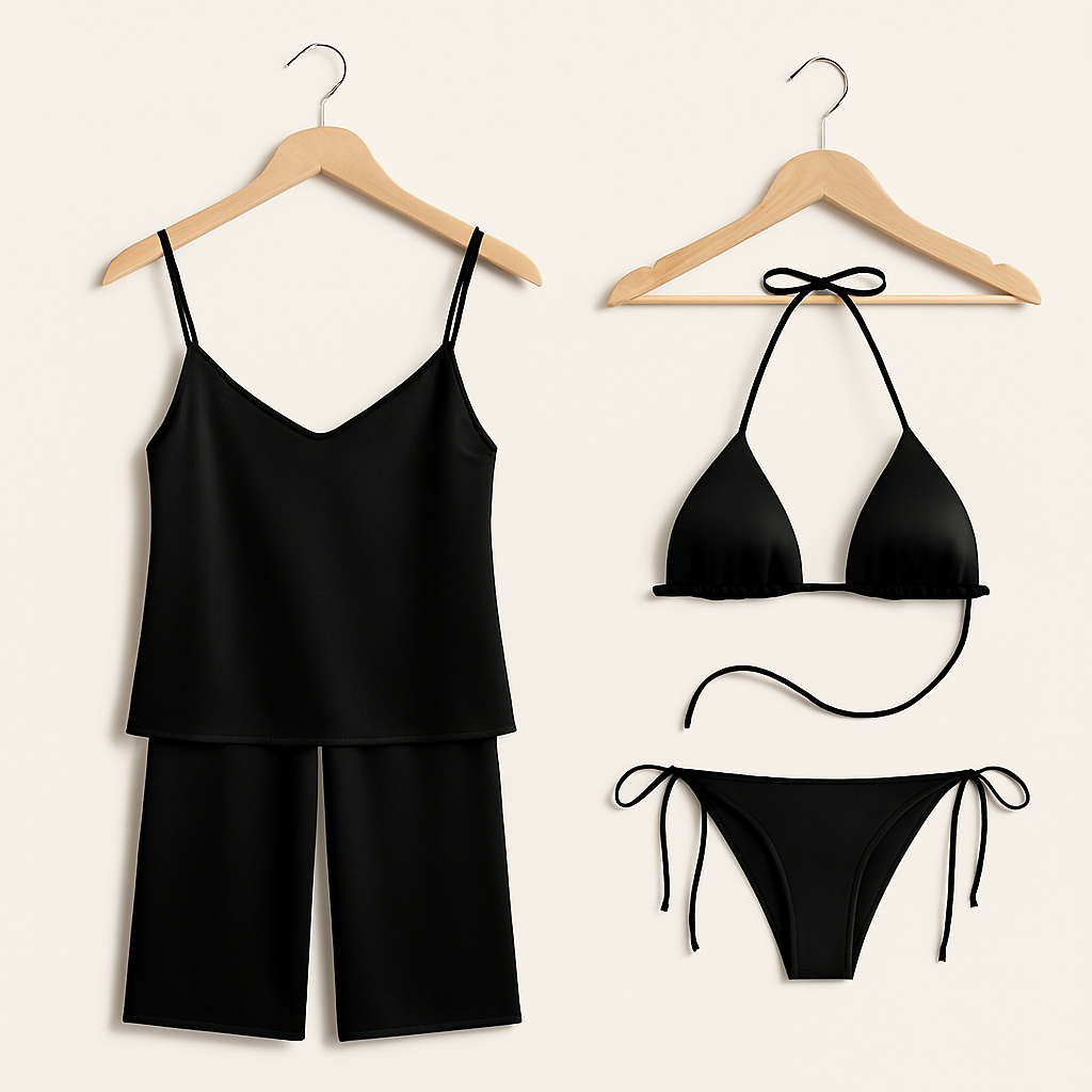 Satin Silk Camisole & Pajama with Bikini Set - Image 3