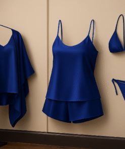 Luxury Satin Sleepwear Trio | Robe, Slip Dress & Halter Bikini Set