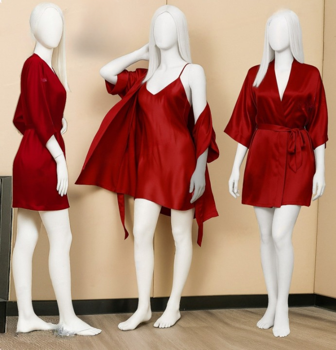 Premium Satin Sleepwear Set – Robe & Spaghetti Strap Nightdress Combo - Image 2