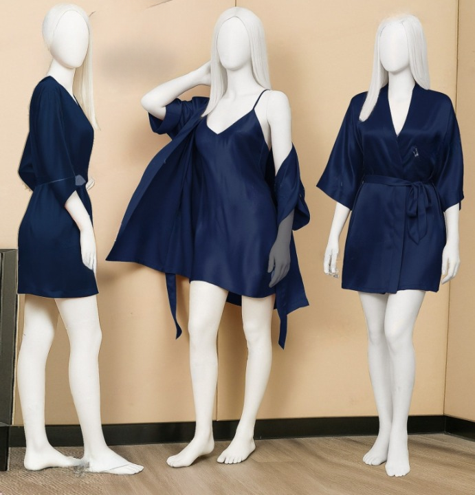 Premium Satin Sleepwear Set – Robe & Spaghetti Strap Nightdress Combo