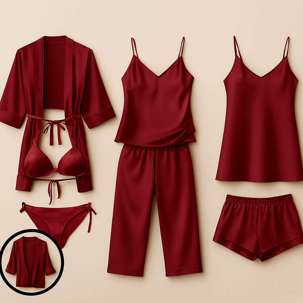 7-Piece Satin Sleepwear & Lingerie Set – Luxury Nightwear Collection - Image 4
