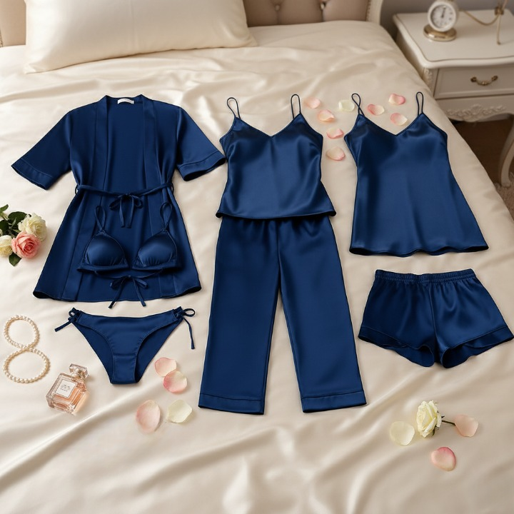 7-Piece Satin Sleepwear & Lingerie Set – Luxury Nightwear Collection - Image 5
