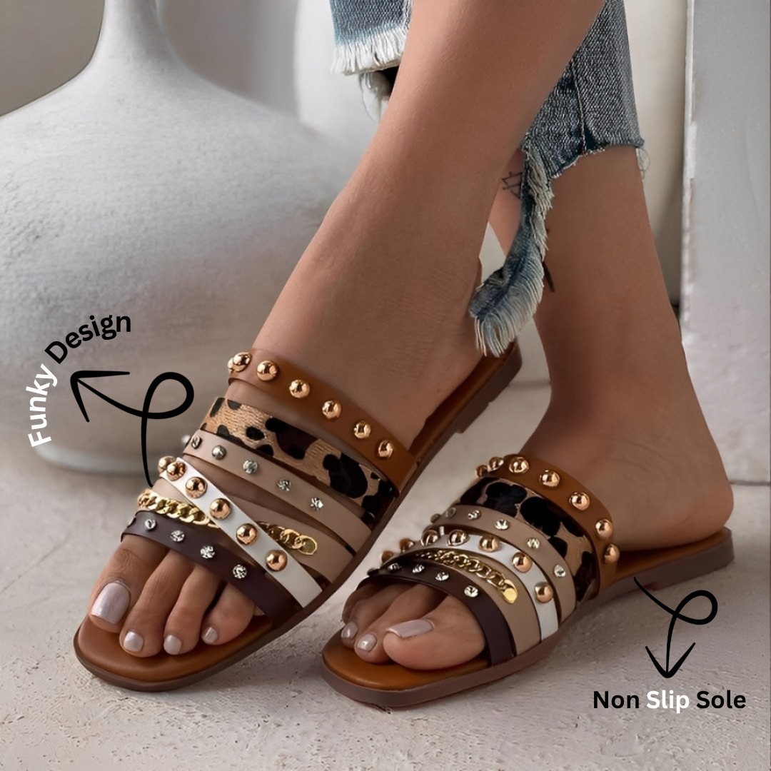 Trendy Style Women’s Slippers – Brown Multi Strap Flat Sandals - Image 3
