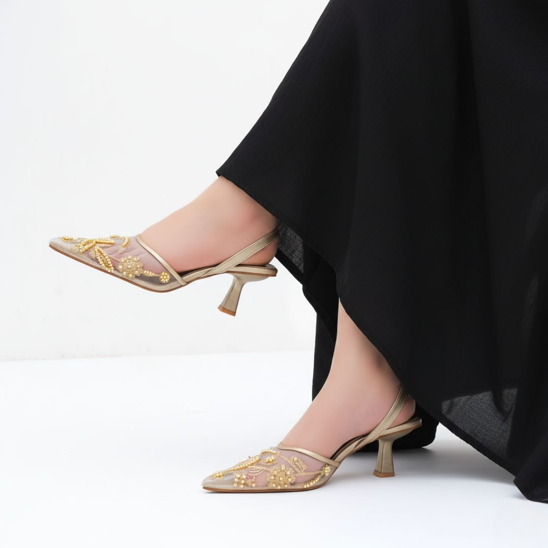 Elegant Fawn Hand-Embroidered Kitten Heels for Women - Image 2