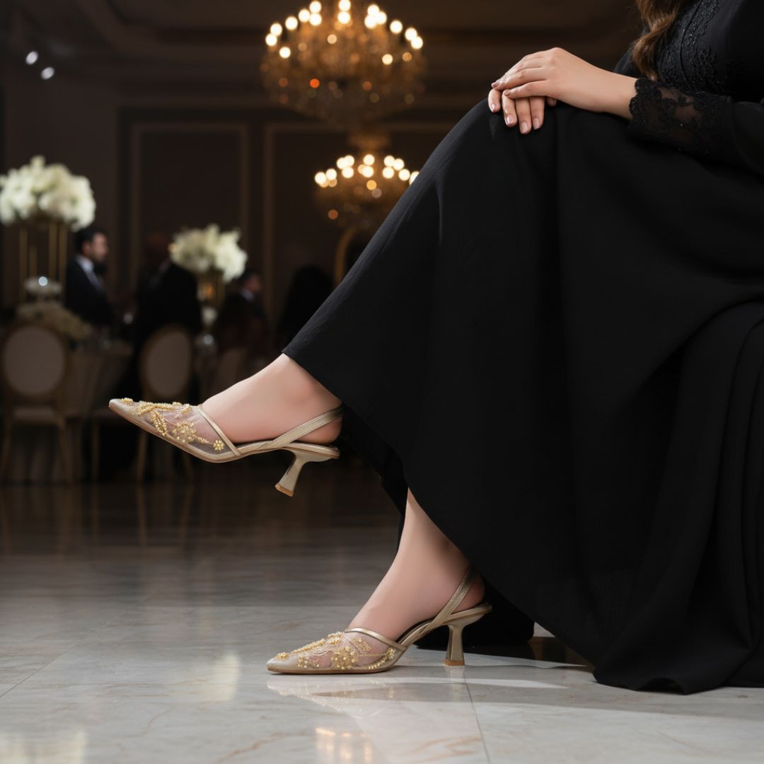 Elegant Fawn Hand-Embroidered Kitten Heels for Women