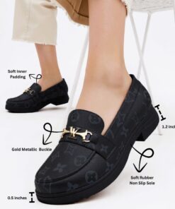 Women’s Classic Loafers with Gold Metallic Buckle