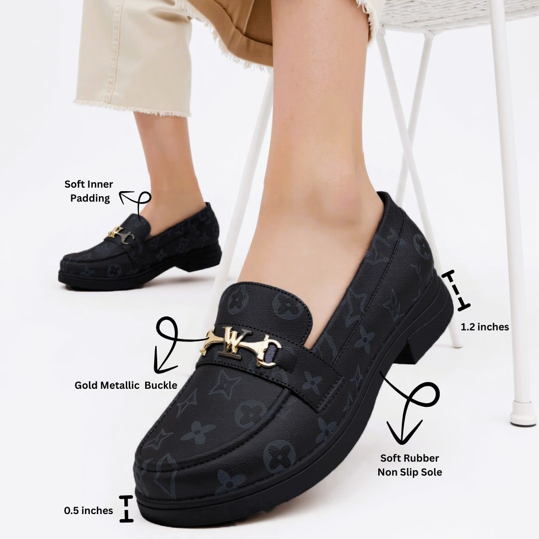 Women’s Classic Loafers with Gold Metallic Buckle