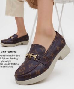 Women’s Brown Loafers with Gold Metallic Buckle