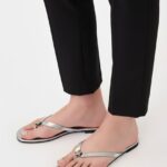 Silver Color Women’s Slippers, Stylish And Comfortable Flat Sandals