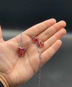 Handmade Heart Resin Jewellery Set With Dried Flowers And Gold Foil