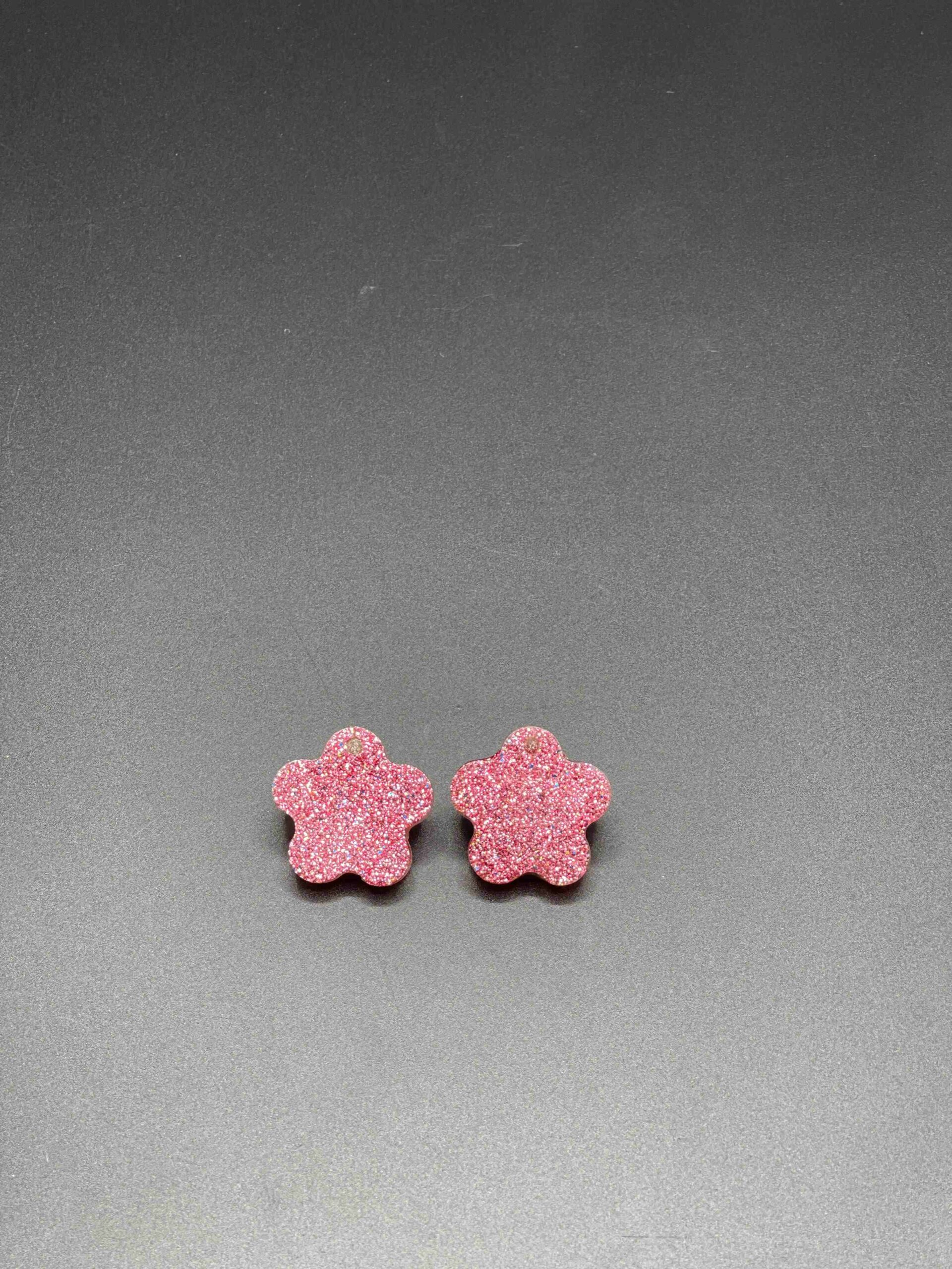 Handmade Pink Glitter Flower Earrings - Image 2