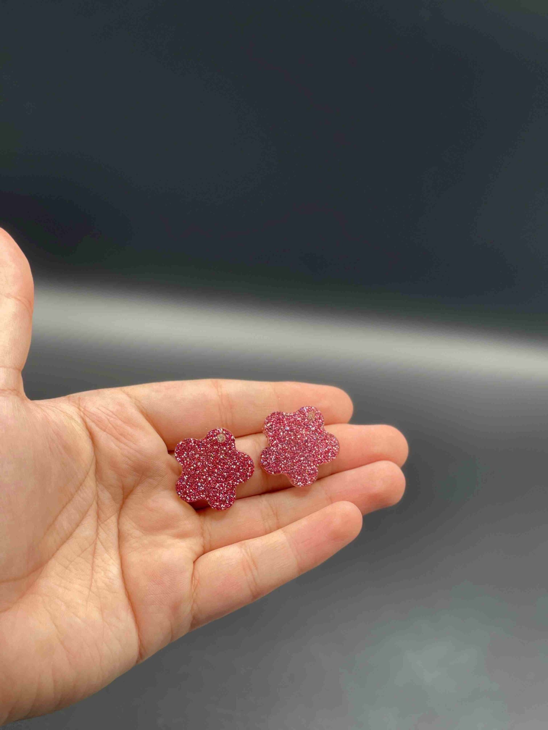 Handmade Pink Glitter Flower Earrings