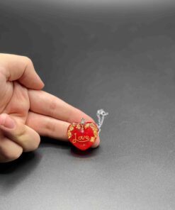 Alternative view of Handmade Red Heart Pendant Necklace with Gold Flakes & Love Engraving