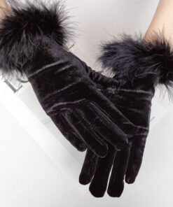 Women’s Winter Velvet Gloves with Fur Cuff