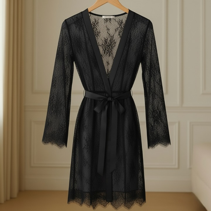 Single Piece Women’s Net Transparent Sheer Lace Robe Gown