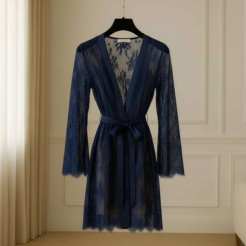 Single Piece Women’s Net Transparent Sheer Lace Robe Gown - Image 3