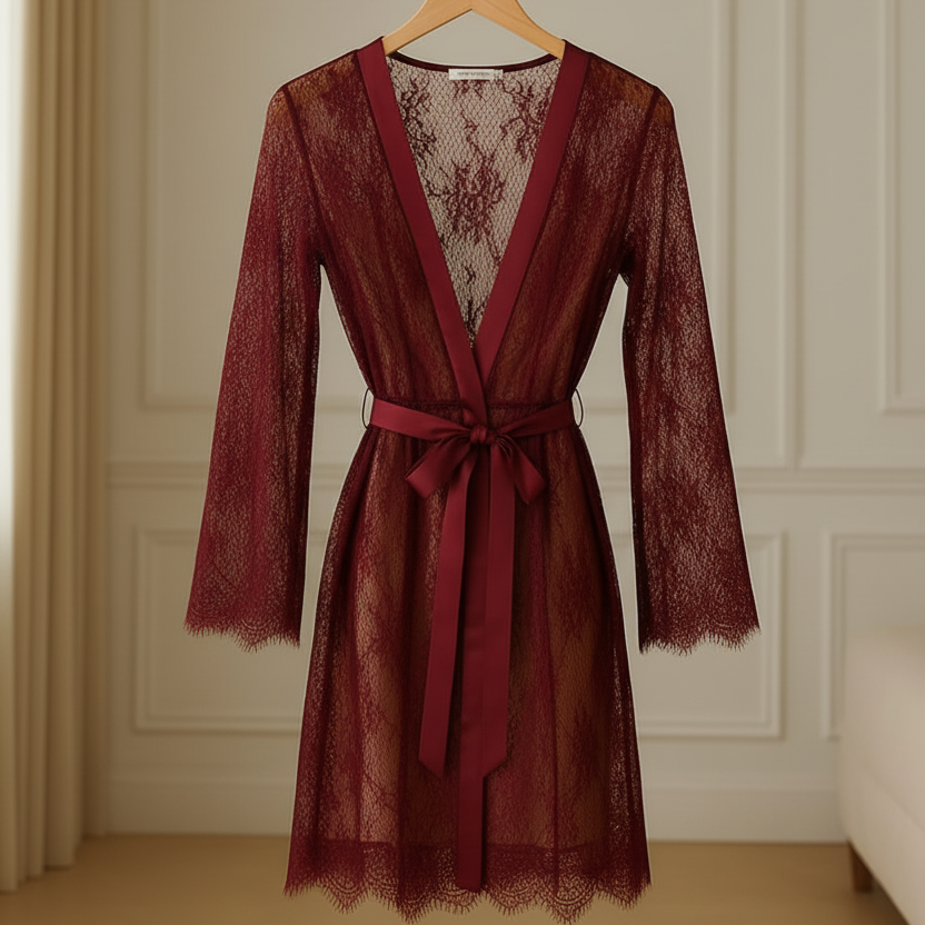 Single Piece Women’s Net Transparent Sheer Lace Robe Gown - Image 4