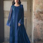 Azure - Semi Pure Embroidered Chiffon Suit