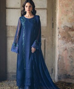 Azure - Semi Pure Embroidered Chiffon Suit