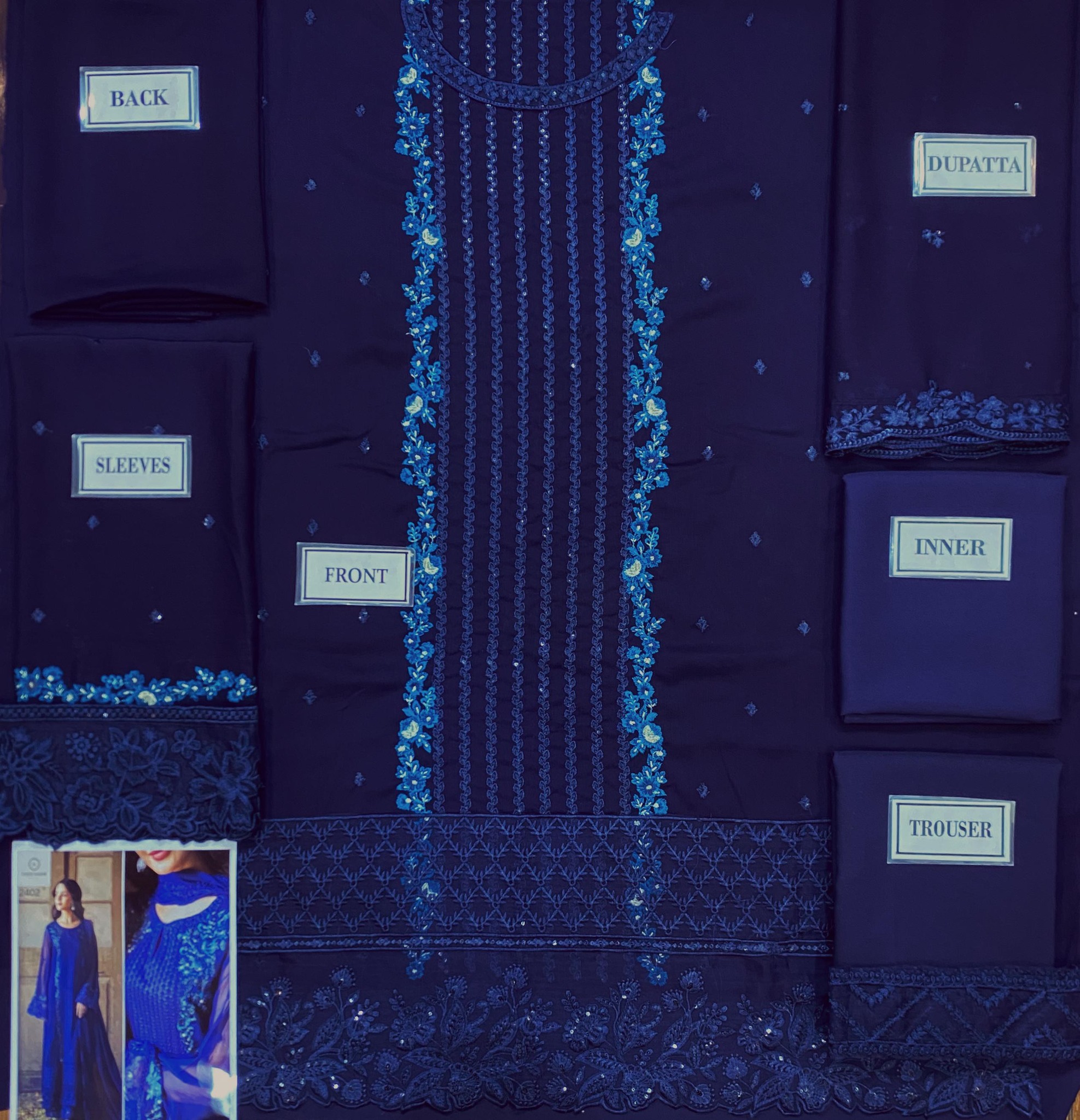 Azure - Semi Pure Embroidered Chiffon Suit - Image 3