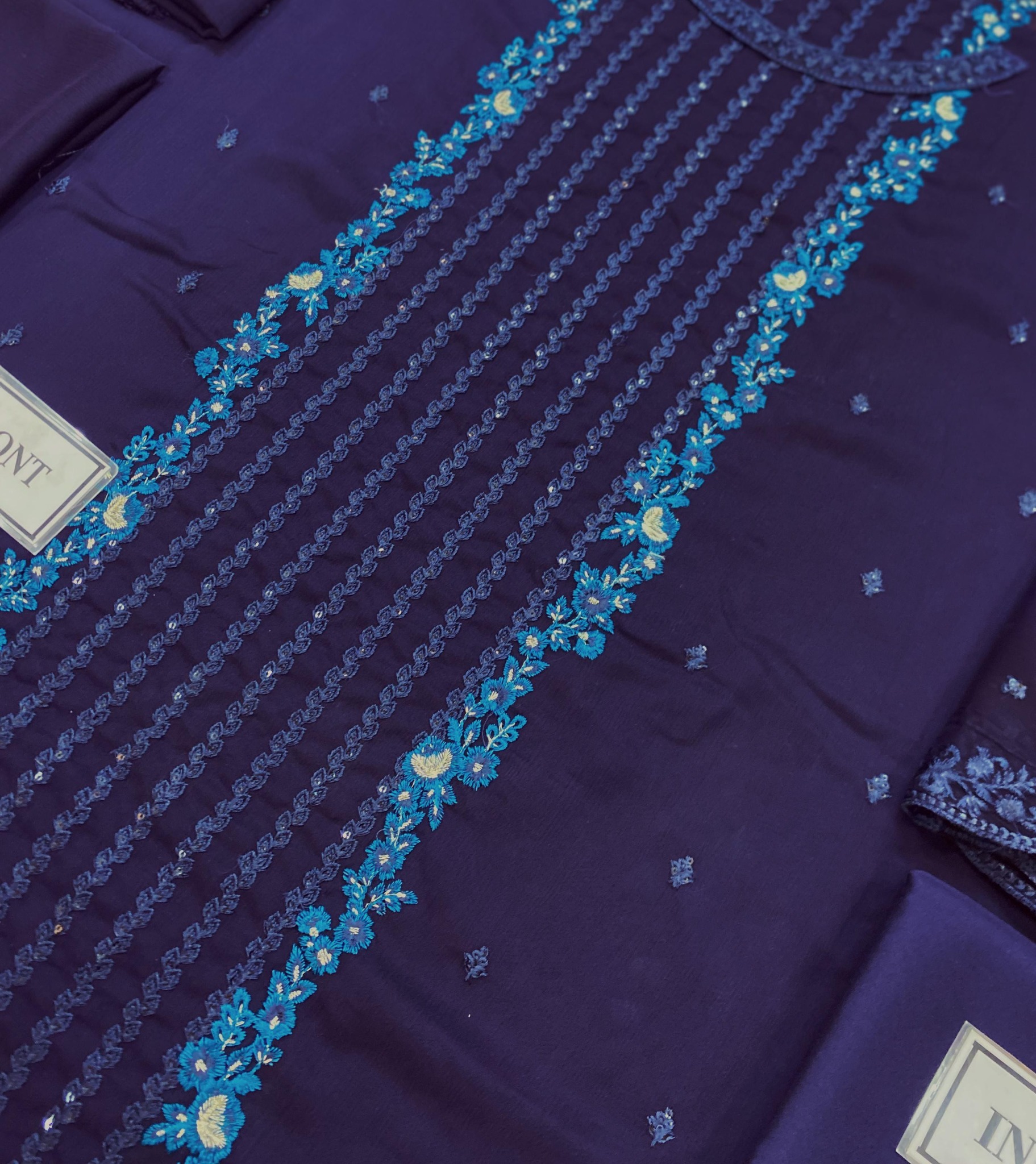 Azure - Semi Pure Embroidered Chiffon Suit - Image 4