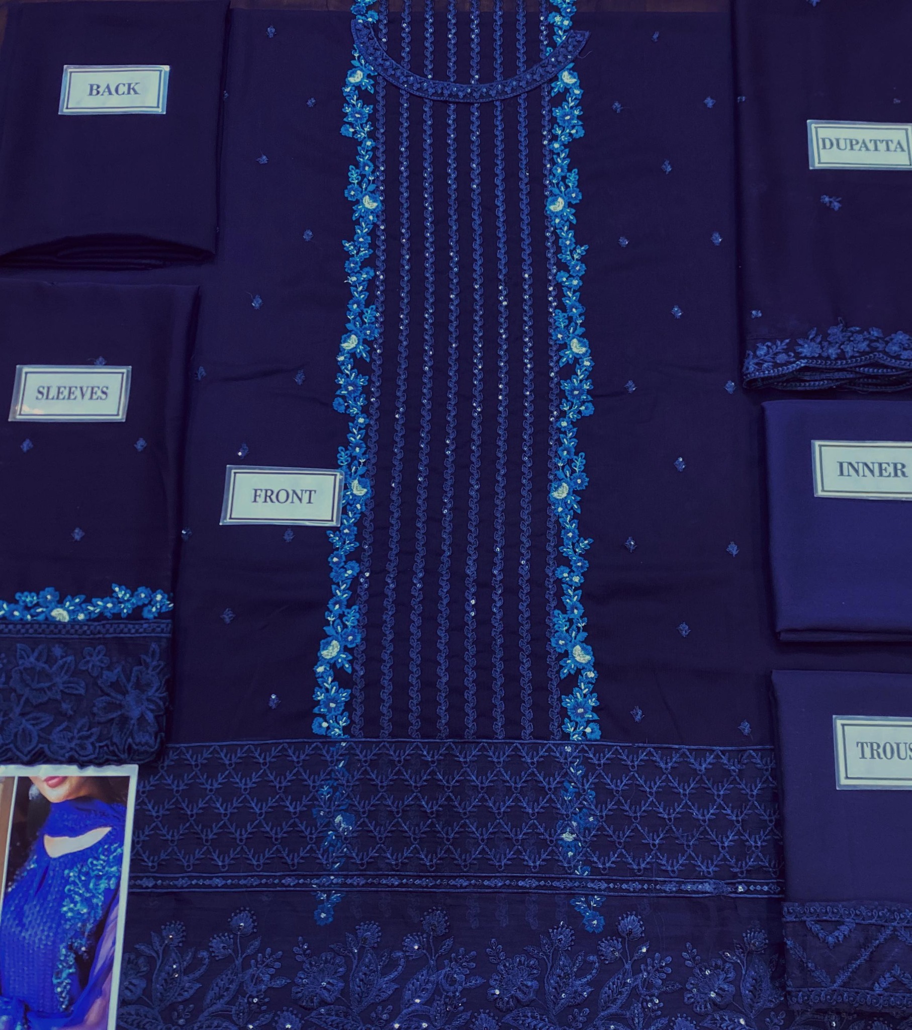 Azure - Semi Pure Embroidered Chiffon Suit - Image 6