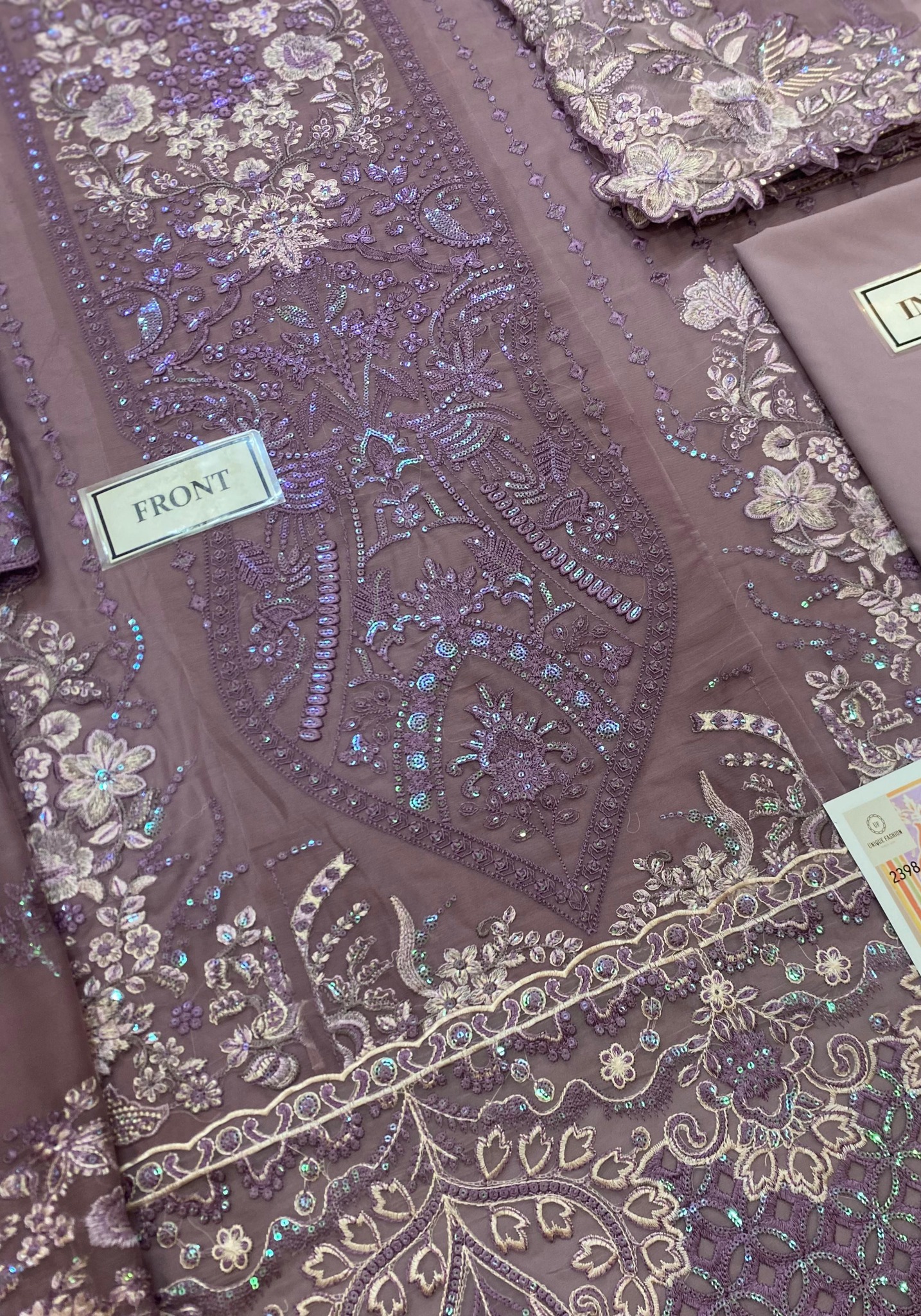 Luxury Semi Pure Embroidered Chiffon Suit - Image 11