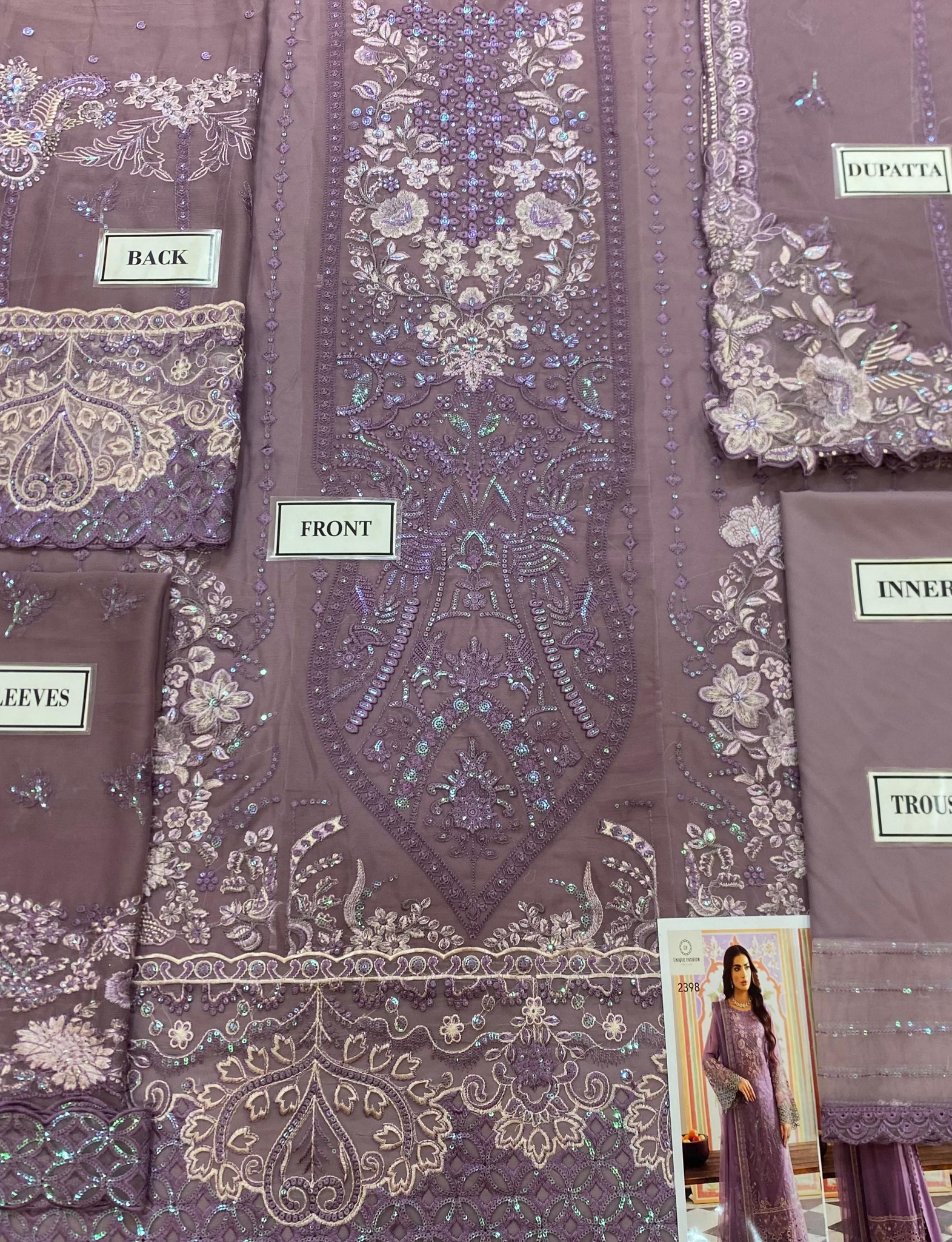 Luxury Semi Pure Embroidered Chiffon Suit - Image 9