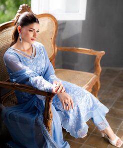 Alternative view of Azure - Semi Pure Embroidered Chiffon Suit