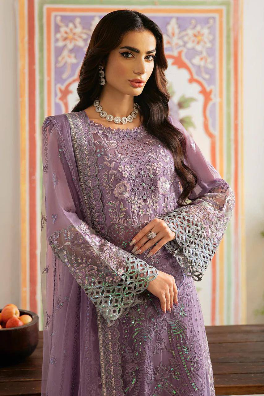 Luxury Semi Pure Embroidered Chiffon Suit - Image 4