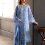 Azure - Semi Pure Embroidered Chiffon Suit