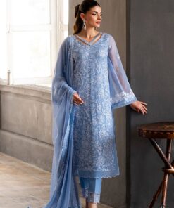 Azure - Semi Pure Embroidered Chiffon Suit
