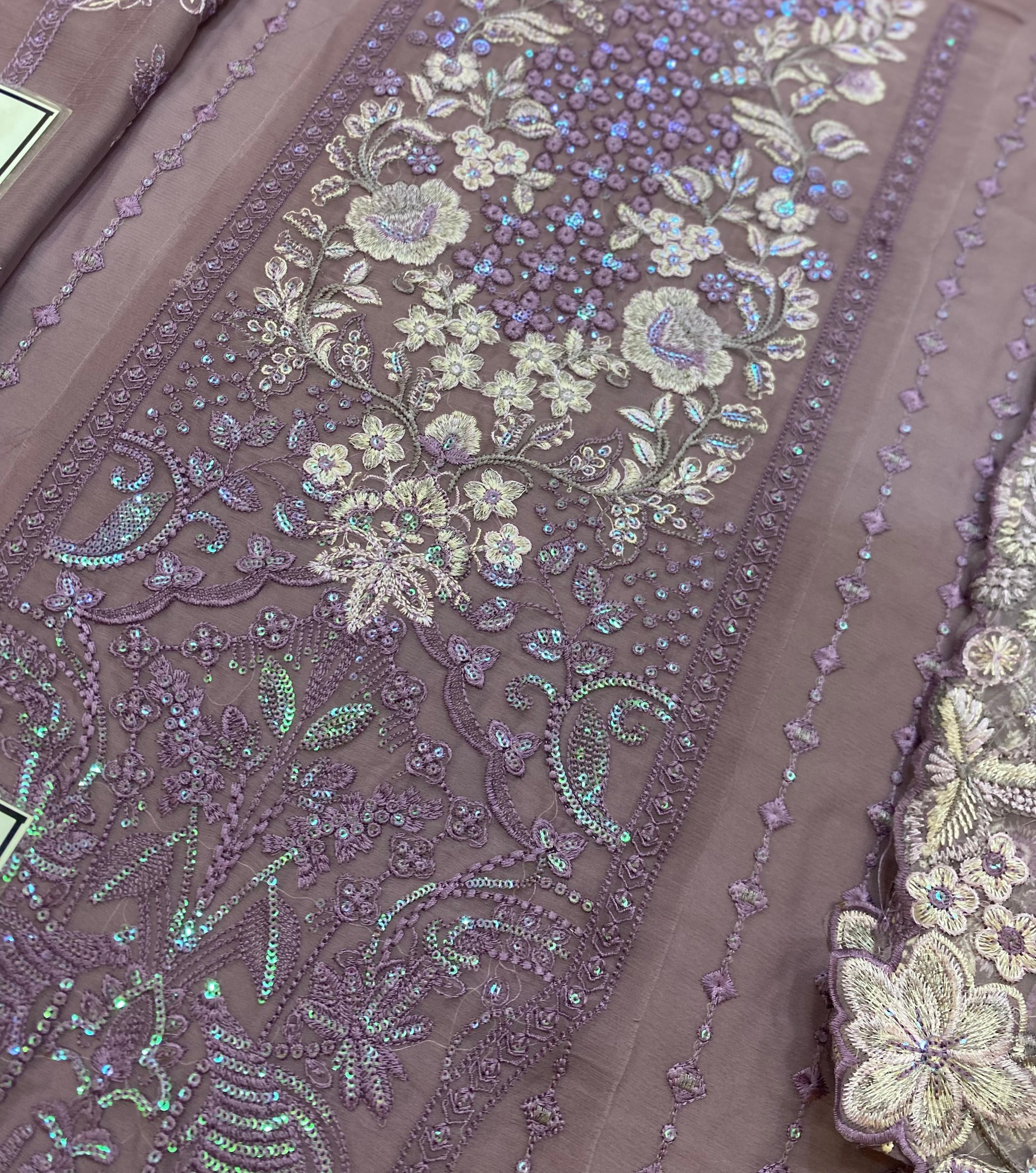 Luxury Semi Pure Embroidered Chiffon Suit - Image 12