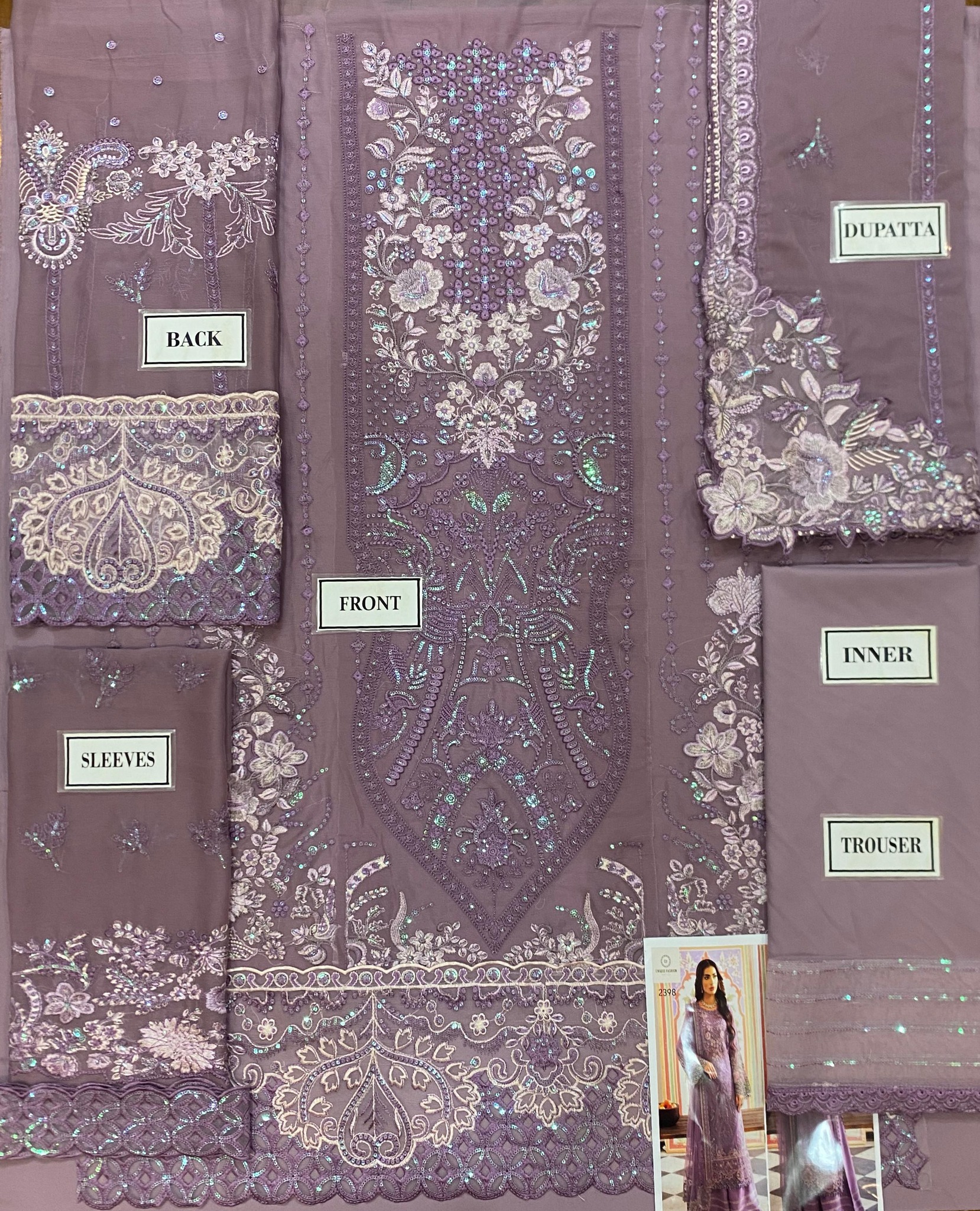 Luxury Semi Pure Embroidered Chiffon Suit - Image 13