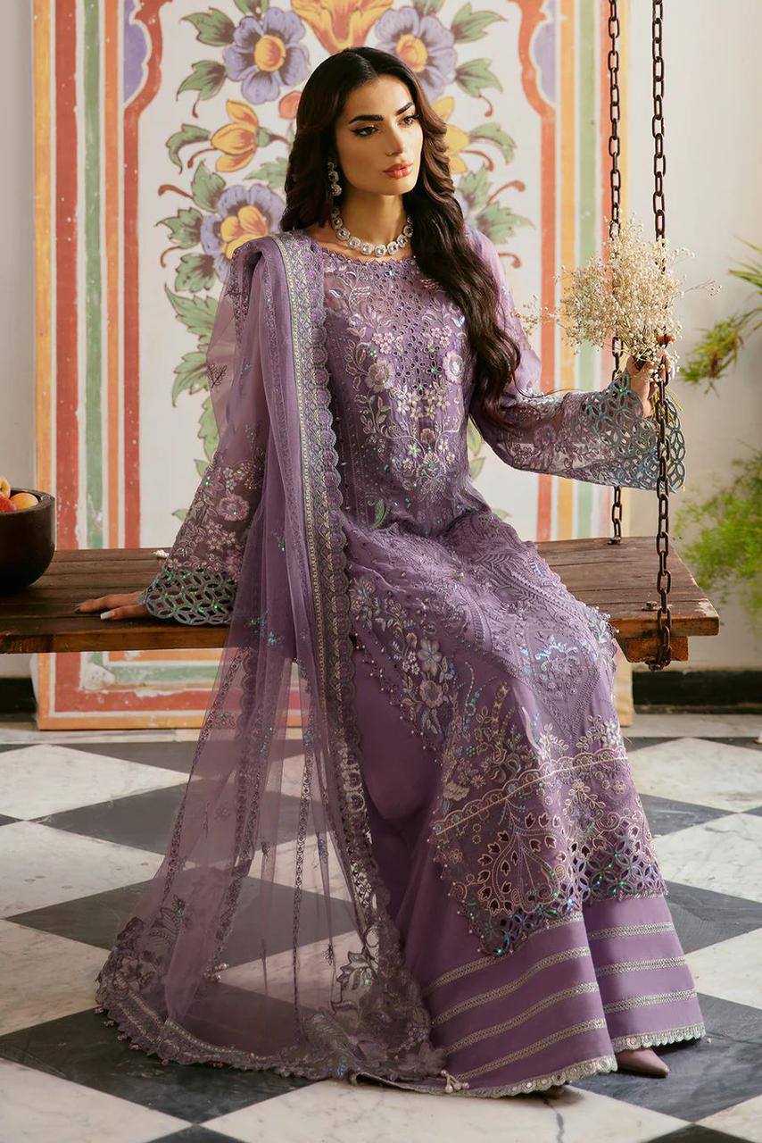 Luxury Semi Pure Embroidered Chiffon Suit - Image 2