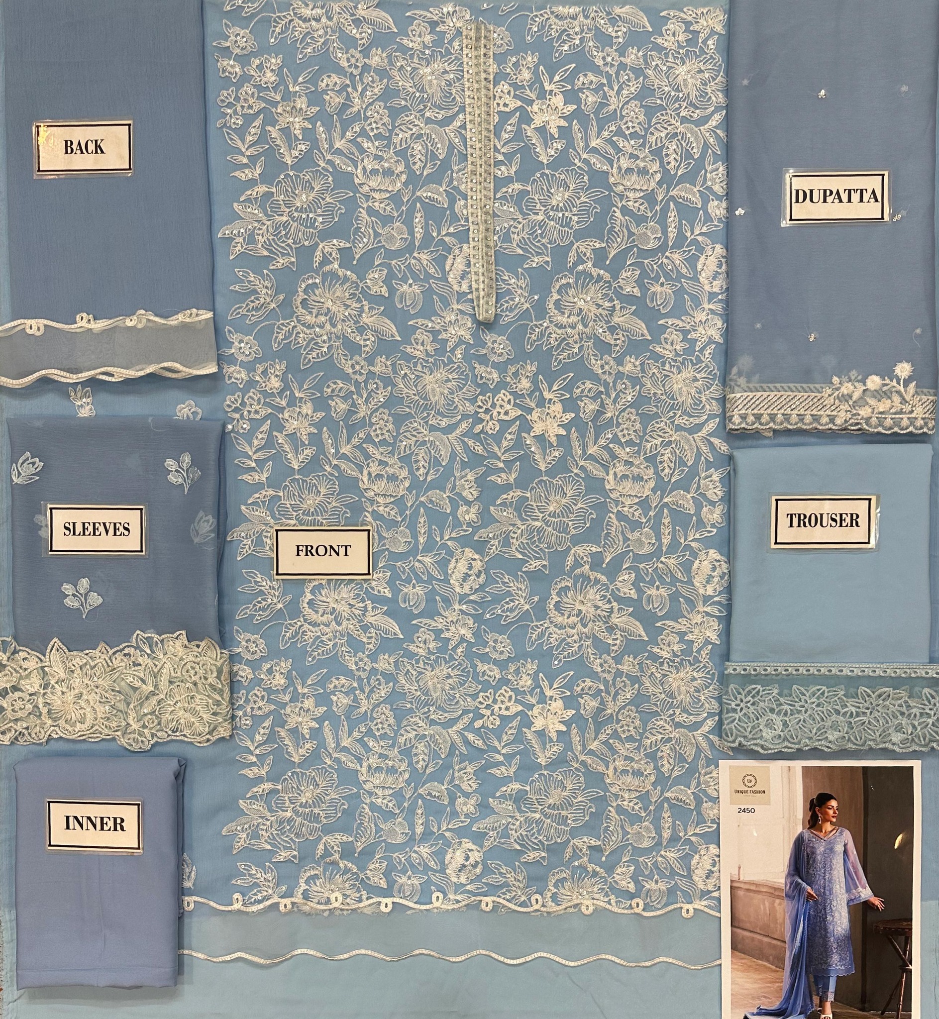 Azure - Semi Pure Embroidered Chiffon Suit - Image 6