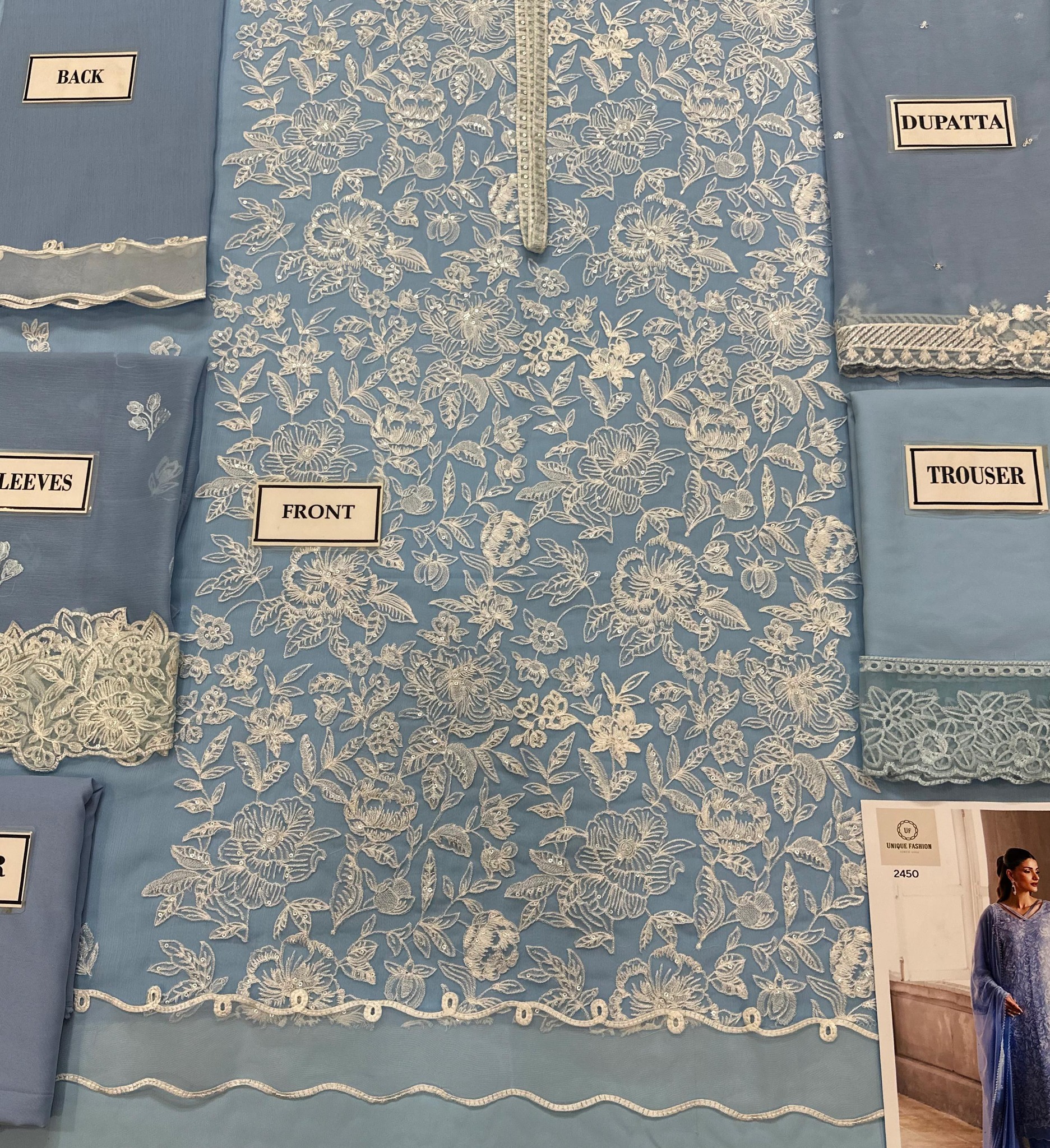 Azure - Semi Pure Embroidered Chiffon Suit - Image 10