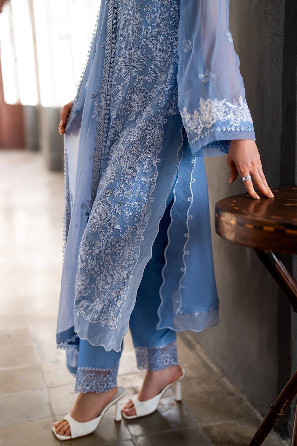 Azure - Semi Pure Embroidered Chiffon Suit - Image 4