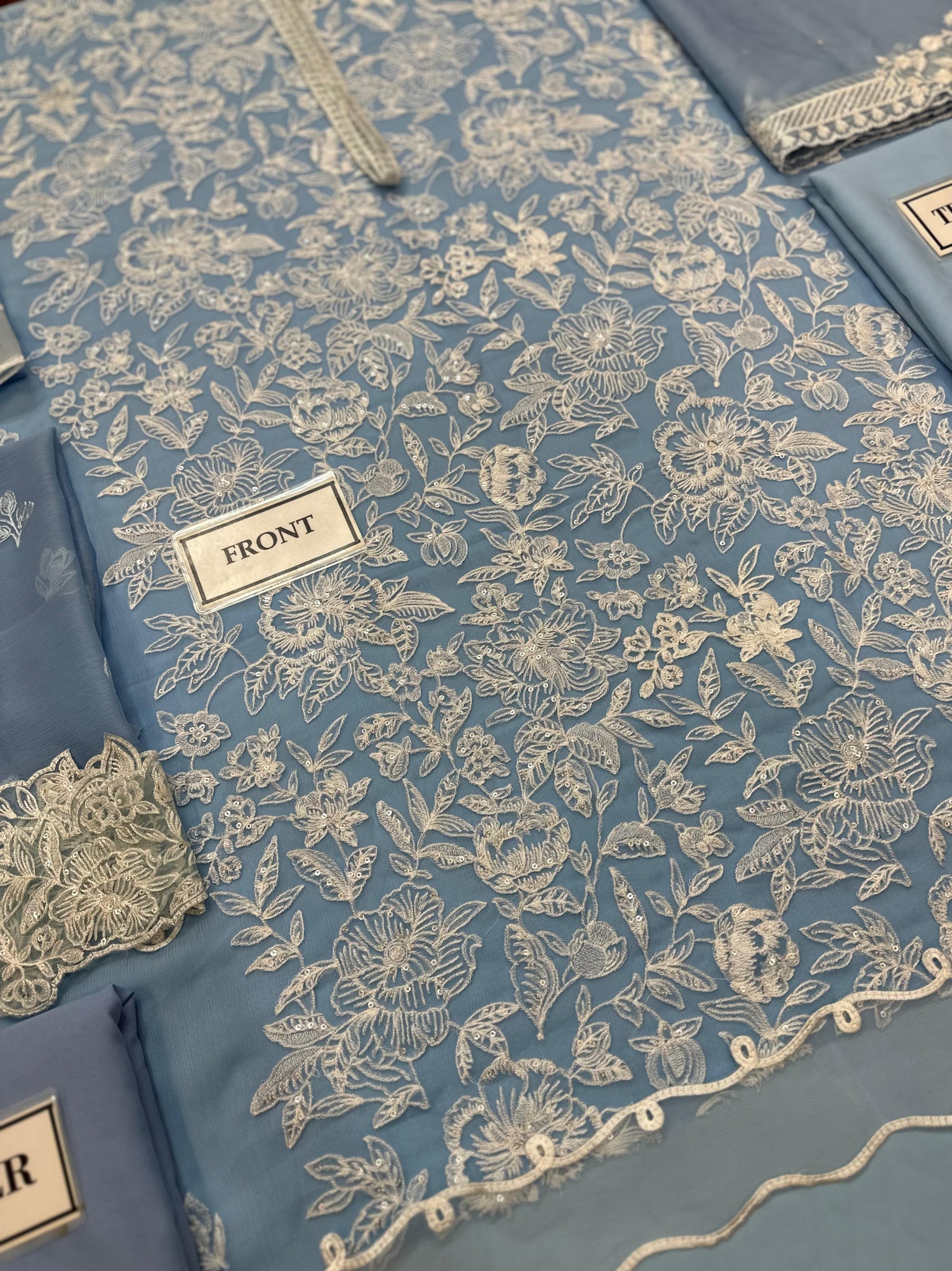 Azure - Semi Pure Embroidered Chiffon Suit - Image 12